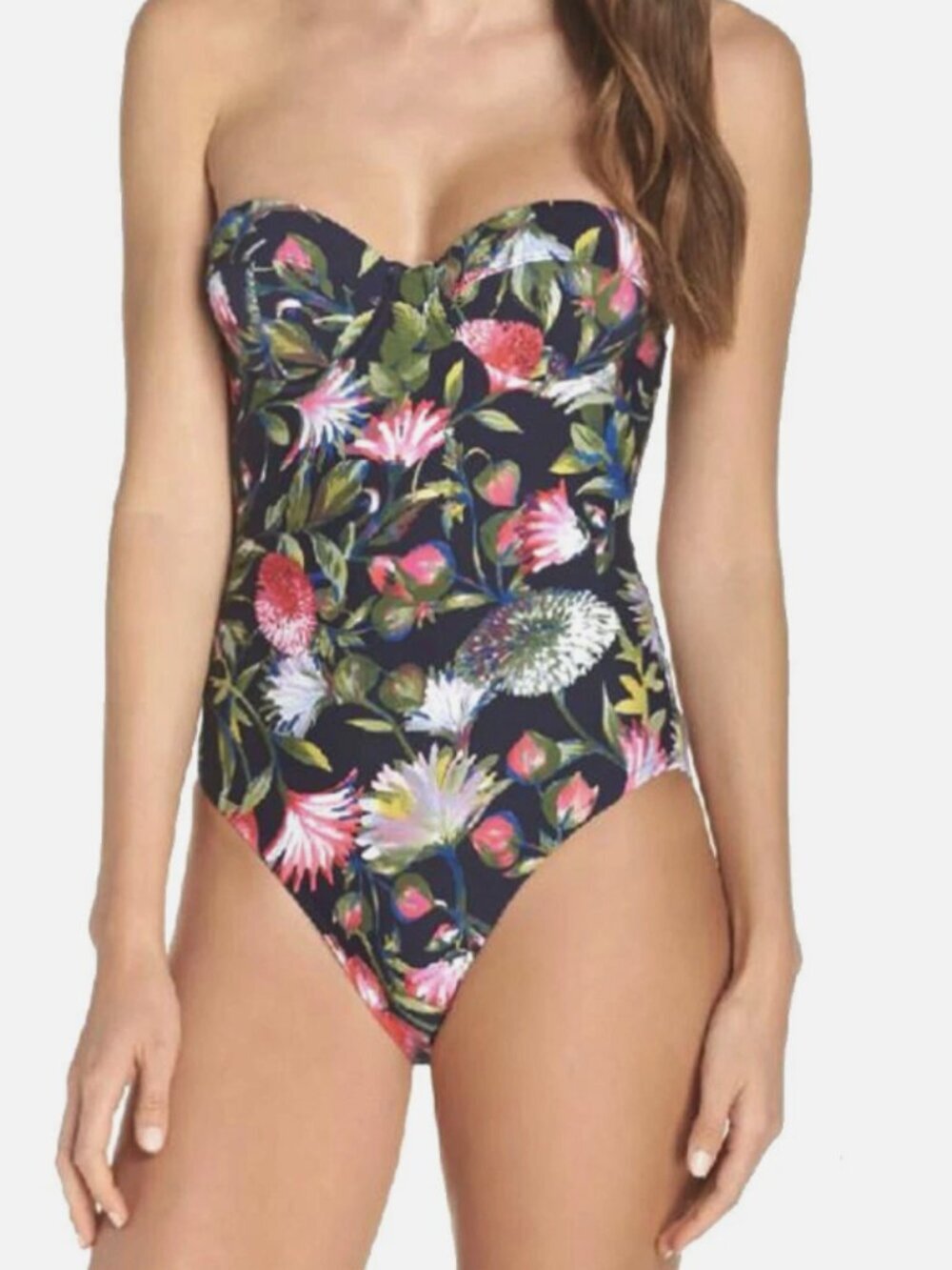 J. Crew Navy Floral Print Underwire One Piece Balconette Swimsuit 6 38868 - Picture 2 of 12